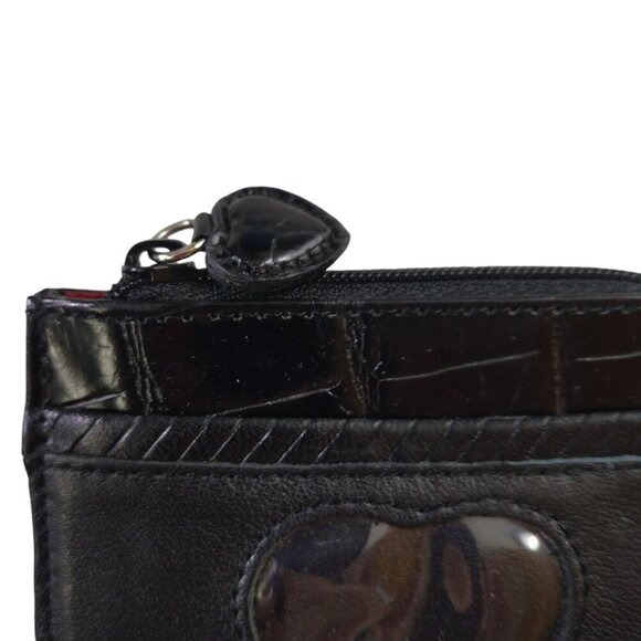 Brighton Black Leather Zip Coin Change Purse ID Credit Card  Holder Heart - Picture 2 of 5